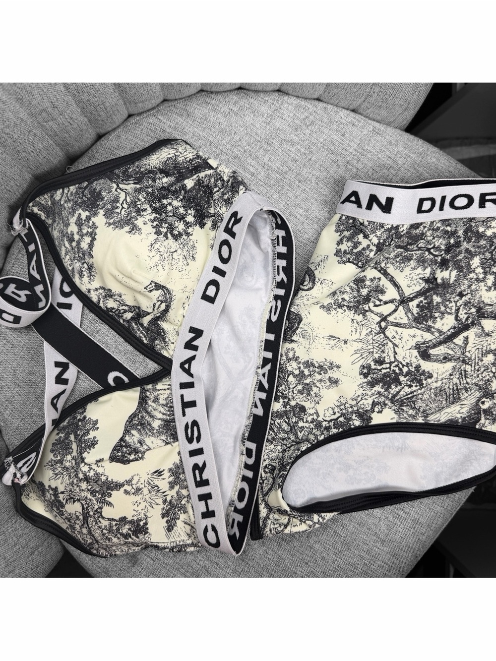 Christian Dior Toile de Jouy Logo Band Bikini Set Size S